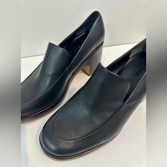 NEW! VINCE NARISSA PLATFORM LEATHER Luxury Heeled Shoes Size 9.5 Black Office - Picture 4 of 12